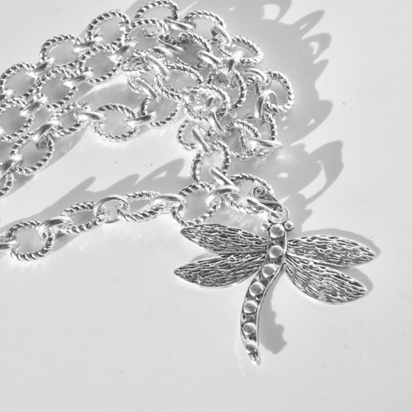 Silver DragonFly Huge Pendant Statement Necklace - Picture 7 of 7